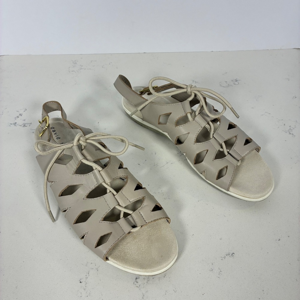 David Tate Sandals 9.5 N Taupe Leather LaceUp Gladiator Comfort Travel Slingback